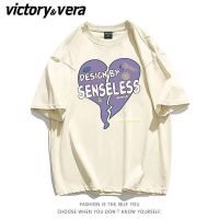 VICTORYVERA夏季新款爱心短袖T恤女学生宽松韩版情侣百搭半袖上衣
