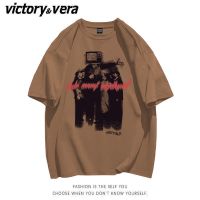 VICTORYVERA美式复古人物印花短袖t恤男女夏季宽松学生百搭上衣潮