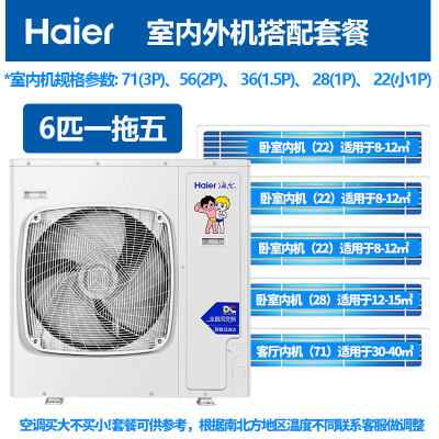 Haier海尔中央空调 家用6p匹家中机一拖五多联机1级全直流变频RFC140MXSAVB(F)(裸机销售 不含安装费)