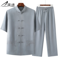 满速中老年人夏季套装唐装男短袖衬衫爸爸大码晨练服爷爷汉服衣服