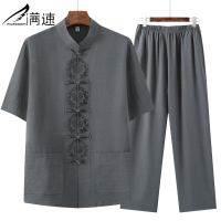 满速中老年人夏季套装短袖唐装男衬衫爸爸民族风晨练服爷爷装汉服