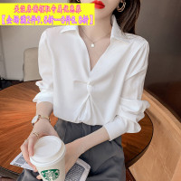 衬衫女秋季设计感小众上衣时尚休闲长袖v领雪纺衬衣夏
