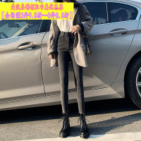 高腰九分牛仔裤女春季款烟灰色修身显瘦黑色紧身小脚铅笔裤