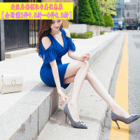 夏装款女气质性感包臀短裙v领露肩小个子连衣裙女神范衣服