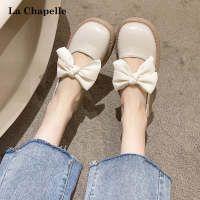 拉夏贝尔新款拉夏贝尔单鞋女2022春夏新款时尚百搭蝴蝶结平底复古玛丽珍小皮鞋