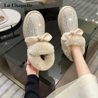拉夏贝尔雪地靴女新款2022年冬季棉靴蝴蝶结舒适加绒加厚保暖棉鞋