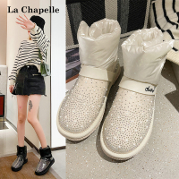 拉夏贝尔雪地靴女冬2022年新款透明防水皮毛加厚加绒棉鞋面包短靴
