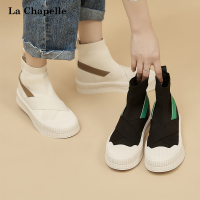 拉夏贝尔弹力袜鞋女2022年秋季新款百搭休闲运动高帮饼干袜靴短靴