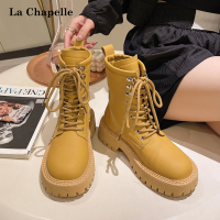 拉夏贝尔马丁靴女2022年新款秋冬季厚底大黄靴短靴女靴ins潮