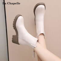 拉夏贝尔短筒靴女2022年秋冬季新款厚底粗跟马丁靴中跟切尔西短靴[上新]