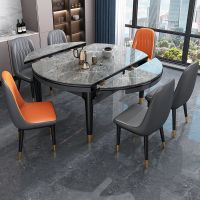 伸缩岩板餐桌现代简约轻奢家用折叠桌子大小户型单桌餐桌椅