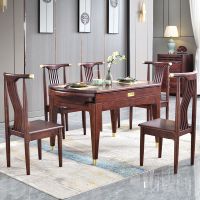 新中式乌金木全实木餐桌椅组合餐桌伸缩折叠家用饭桌方圆两用可变