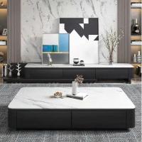 意式亮光岩板茶几电视柜简约现代小户型轻奢实木家用茶桌客厅组合