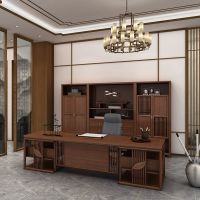 广东全实木新中式老板桌大班台高端总裁桌办公桌椅组合办公室家具