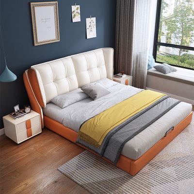北欧真皮床科技布床现代简约双人床1.8米1.5米床储物软包主卧婚床