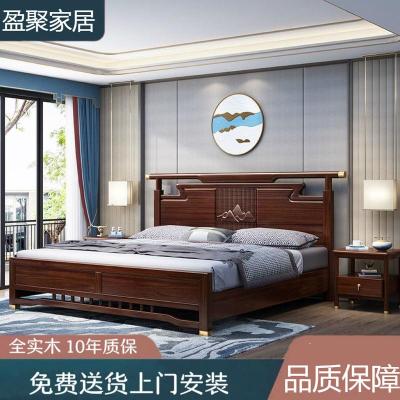 胡桃木实木床新中式1.8米双人床1.5米现代简约卧室轻奢家具储物床
