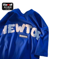 森马集团旗下品牌GLEMALL克莱因蓝短袖T恤男常规印花刺绣潮