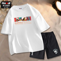 [套装]森马集团旗下GLEMALL夏装新款男休闲T恤短袖短裤两件套潮