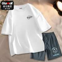 [套装]森马集团旗下GLEMALL夏装新款男休闲T恤短袖短裤两件套潮
