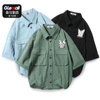 森马集团旗下GLEMALL男士短袖衬衫薄款衬衣韩版潮流港风工装宽松