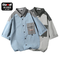 森马集团旗下GLEMALL男士短袖衬衫薄款衬衣韩版潮流港风工装宽松