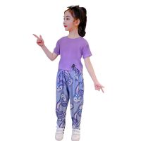 爱西娜童装夏季儿童套装女童短袖休闲裤两件套不规则开叉上衣时尚