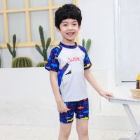 白色底白鲨(衣+裤) M(建议体重16-28斤) 儿童泳衣男童小中大男孩分体宝宝游泳衣泳镜泳帽泳裤男童泳衣套装