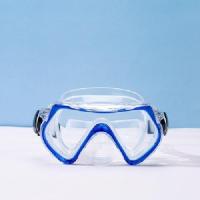 蓝色儿童款 平光 潜水镜时尚大框护鼻子一体泳镜高清透明男女成人游泳防水面罩