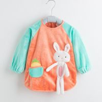玩偶兔桔身绿袖 80码L码建议0-8个月套袄 宝宝罩衣吃饭防水防脏儿童围兜秋冬加厚小孩幼儿衣法兰绒婴儿围裙