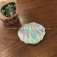 镭射银贝壳双面镜 ins梦幻镭射化妆镜少女心bling贝壳型补妆镜仙女便携式小镜子