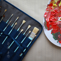 植物染水彩笔笔帘(不含水彩笔) 手工植物染水粉笔帘大容量画笔袋 多功能化妆刷收纳包 油画卷笔袋