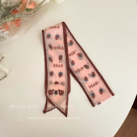 咖色边草莓丝巾 夏季薄款丝巾发带女仙女森系超仙法式气质扎头发绑发飘带编发神器