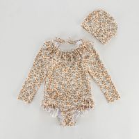 90码[建议身高80-90CM] 小橘子圆领连体泳衣 2021丹麦KS柠檬小花女童泳衣婴幼儿连体泳装儿童长袖荷叶边游泳衣