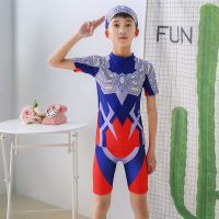 HSDE-9008 (送同款泳帽) S 赛罗奥特曼儿童泳衣男童分体短袖速干防晒小童中大童男孩卡通泳装