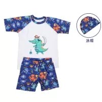 鳄鱼白三件套(衣裤帽) M(身高80-90cm) 儿童泳衣男女孩冬连体小中大童长短袖男孩宝宝保暖速干游泳裤泳装