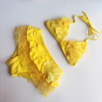 黄色-5187 L建议40-50斤 二件套装宝宝泳衣女分体比基尼儿童泳衣可爱花朵裙式小中大童泳装