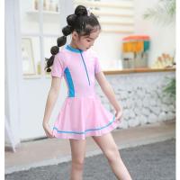 粉色 L (建议身高90-100cm) 儿童游泳衣女孩连体学生韩版初中生小公主女大童泳装韩版保守套装