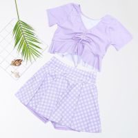 紫罗兰 XL(40-50斤) 女童游泳衣儿童泳衣中大童分体裙式公主可爱宝宝女孩少女学生泳装