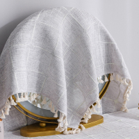 千叶原灰色镜子流苏盖布 90*90cm(适合直径30-40cm镜子) 卧室梳妆台化妆镜遮挡布梳妆镜遮镜罩防尘镜子盖布镜面