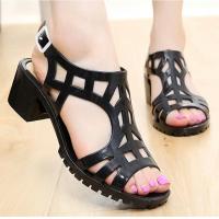 黑色 36 2022夏复古水晶闪亮粗跟中跟塑料露趾罗马凉鞋鱼嘴防滑沙滩鞋女潮