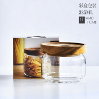 325ml(彩盒包装,升级涂漆版) 妙HOME玻璃密封罐相思木盖储物咖啡罐杂粮罐茶叶罐意大利面收纳罐