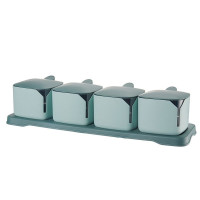 简约绿[送4量勺] 多功能调料盒置物架调料瓶收纳架调味罐收纳盒调味品厨房用品套装