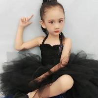黑色纱裙[短裙] +项链 80 女童黑色晚礼服拖尾儿童台模特走秀钢琴演出服小主持人礼服纱裙