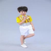 男款新款亮片短袖 110cm 儿童演出服女童合唱服幼儿园跳舞蓬蓬裙黄色亮片纱裙舞蹈表演服装