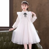 ST-6005白色长袖 110 儿童晚礼服高端公主裙洋气女童蓬蓬纱花童钢琴六一主持婚礼演出服