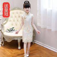 香槟色 旗袍 送皇冠 100 女童旗袍连衣裙夏季儿童礼服公主裙中国风古筝演出服女孩古装汉服