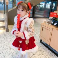 拜年服中国红送头饰 80 女童汉服冬装过年女宝宝中国风唐装旗袍连衣裙加绒加厚儿童拜年服