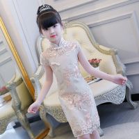 裸杏色旗袍[香槟花] 100 儿童公主裙女童旗袍夏季连衣裙小女孩中国风洋气童装宝宝儿童女夏