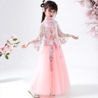 虾粉空袖 110 女童汉服中国风唐装仙女裙学生夏季古装春秋儿童礼服网袖旗袍套装