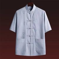 福字灰色[单件上衣] 39/165[90-115斤穿] 唐装男中老年棉麻短袖套装夏季爸爸装中国风男装老年人汉服衣服夏